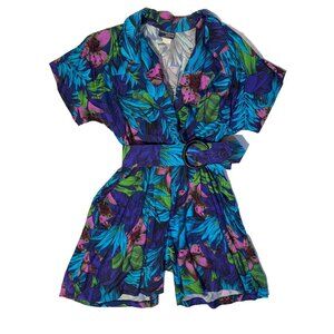 Hawaiian Cimmaron Dress Floral Print Short Sleeve Vintage Belted Romper 12